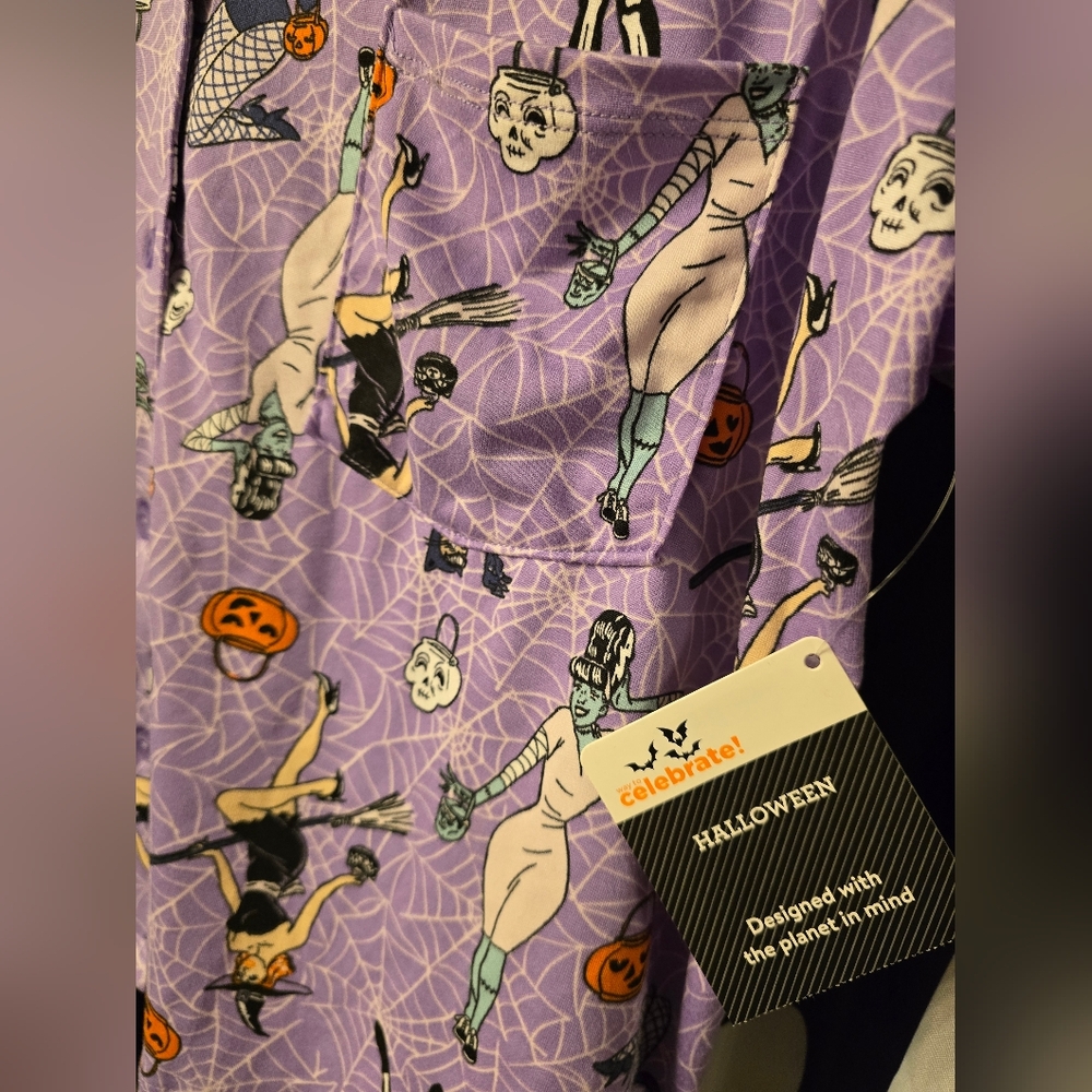 Women's Halloween-Themed Button Down Pajama Shirt - Picture 3 of 4